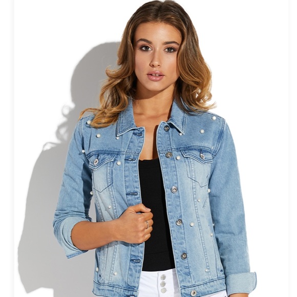 Shoe Dazzle Jackets & Blazers - FAUX PEARL DENIM JACKET